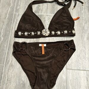 Like NeW Juicy Couture Beach Brown Velour Bikini Size S